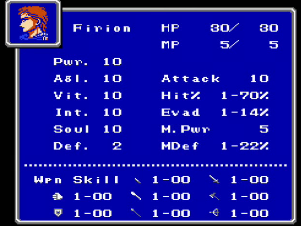 Firion Stat Screen